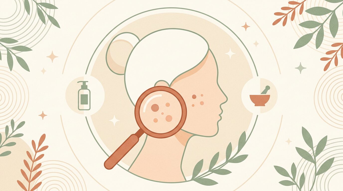 Dermatolog ogląda zmiany trądzikowe na twarzy pacjenta podczas konsultacji w gabinecie