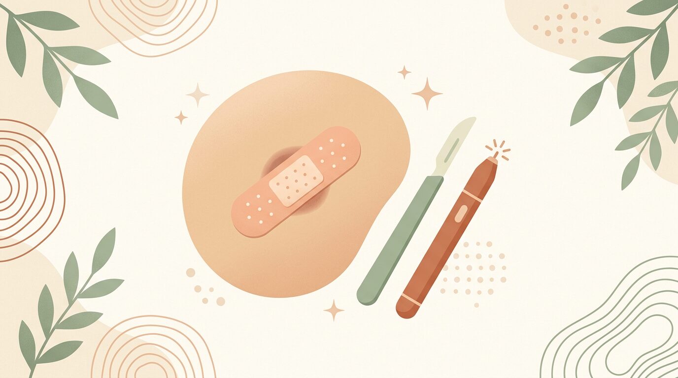 Zabieg usuwania znamienia skórnego: dermatolog ocenia zmianę barwnikową przed wyborem metody, ilustracja metod i kosztu